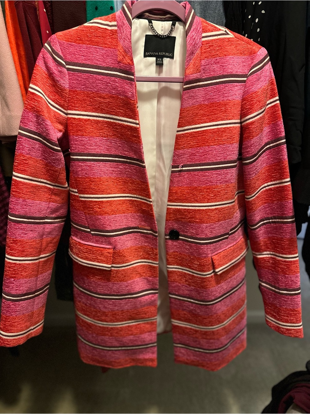 Banana Republic Pink and Red Striped Open Blazer